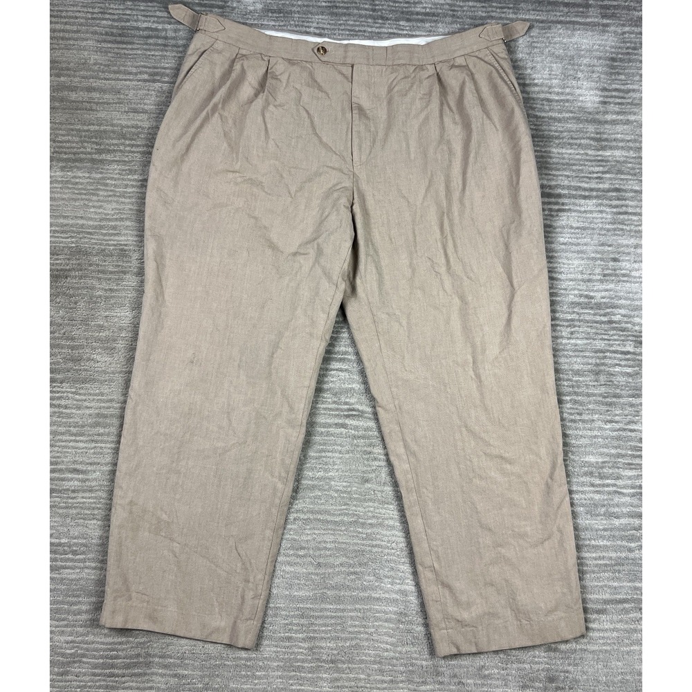 T Harris London Pants‎ Mens 44X32 Brown Straight Leg Chino Pleated Casual